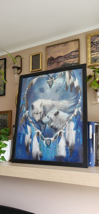 55x 40cm Obraz gotowy haft diamentowy wilki, obraz diamentowy