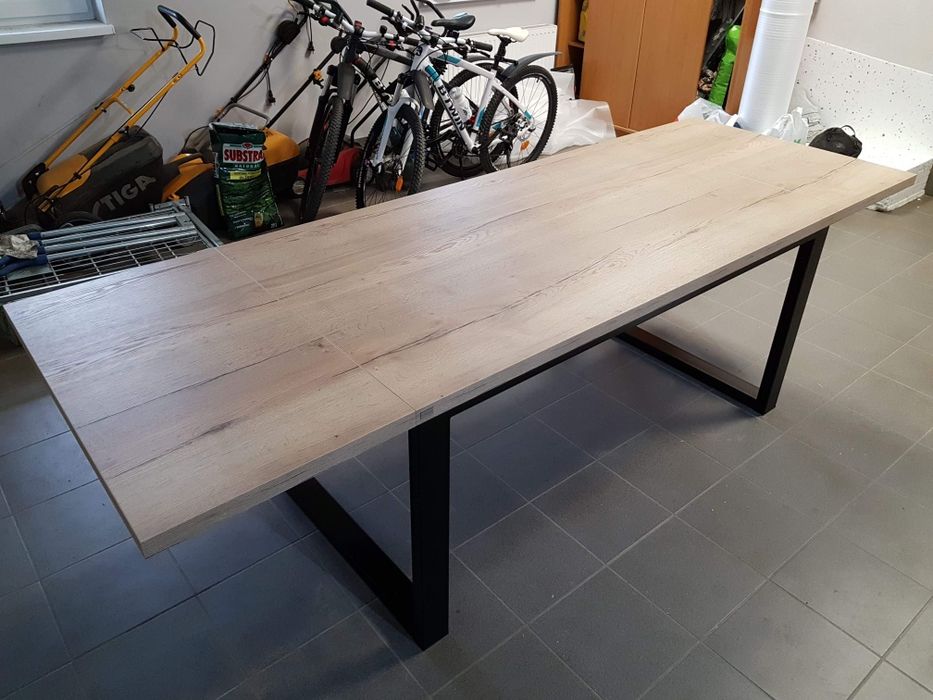 Stol industrialny loft dab halifax.160x90 rozkladany nowoczesny  metal design piekny stol do jadalni czarne nogi solidny duzy dostawki 160cmx90cm
