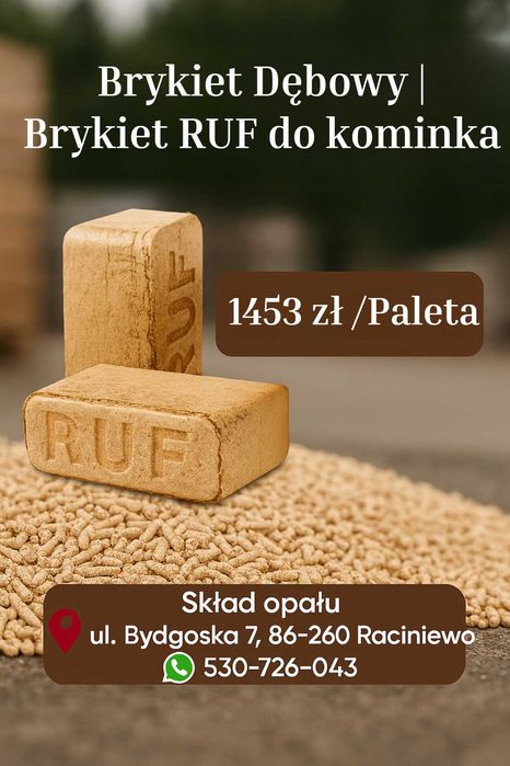 Brykiet Dębowy | Brykiet RUF do kominka - 1513 zł/t.