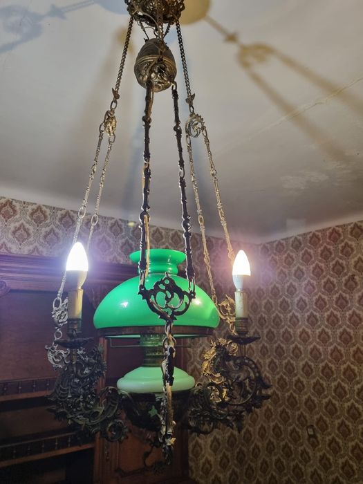 Candeeiro Ferro Furjado com Vidro Verde