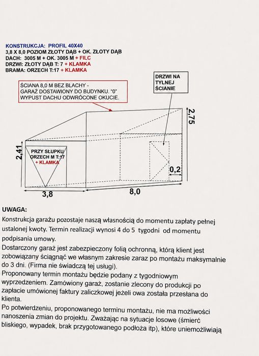 Garaż blaszany jednospadowy