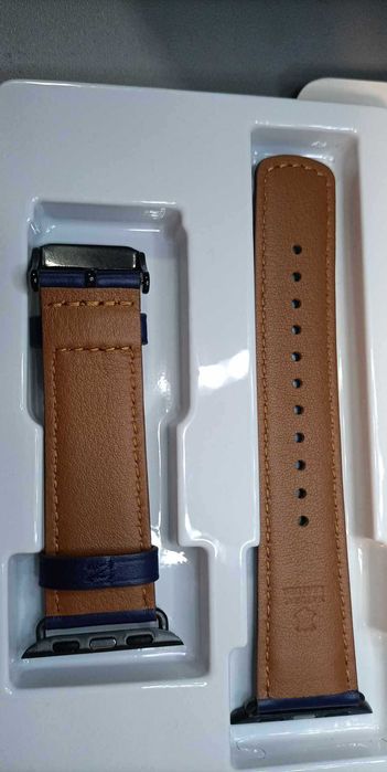 Pasek skórzany do zegarka 38mm granatowo-czarny