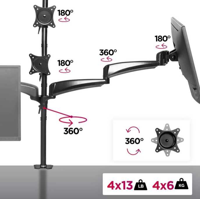 Uchwyt na 4 monitory do 27" | Duronic DM453VX1 | Stabilny | Mocny