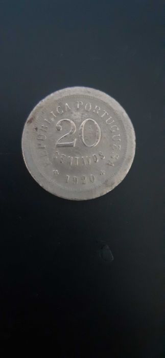 Moeda 1 escudo prata de 1915 em prata e 20 centavos 1920