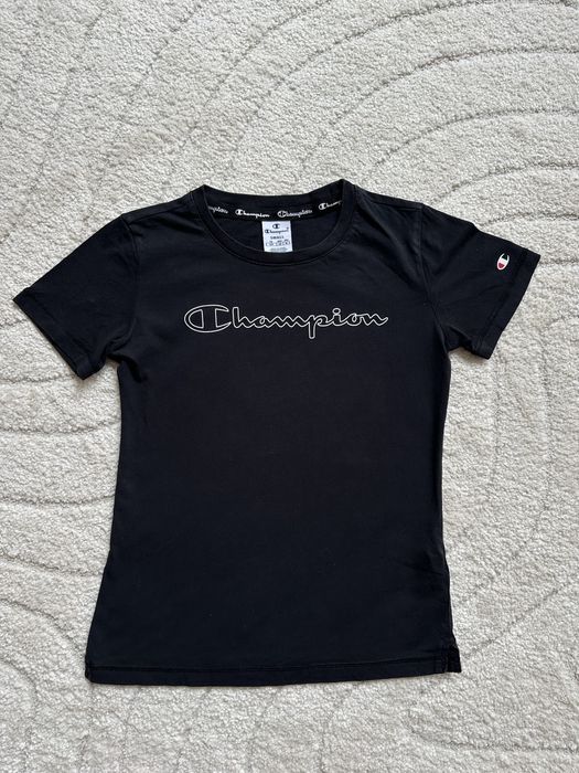 Champion T-shirt damski sportowy bluzka koszulka krótki rękaw z logo bawełna czarny S 36