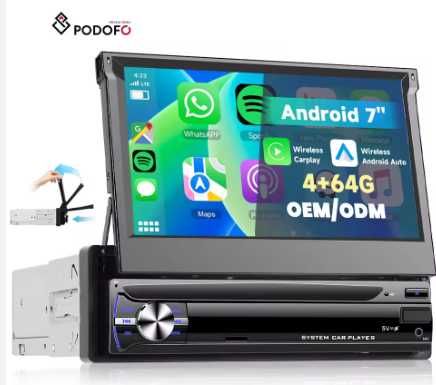 Rádio Android 15 1din Retrátil 2/64GB GPS CARPLAY Wi-Fi Bluetooth NOVO