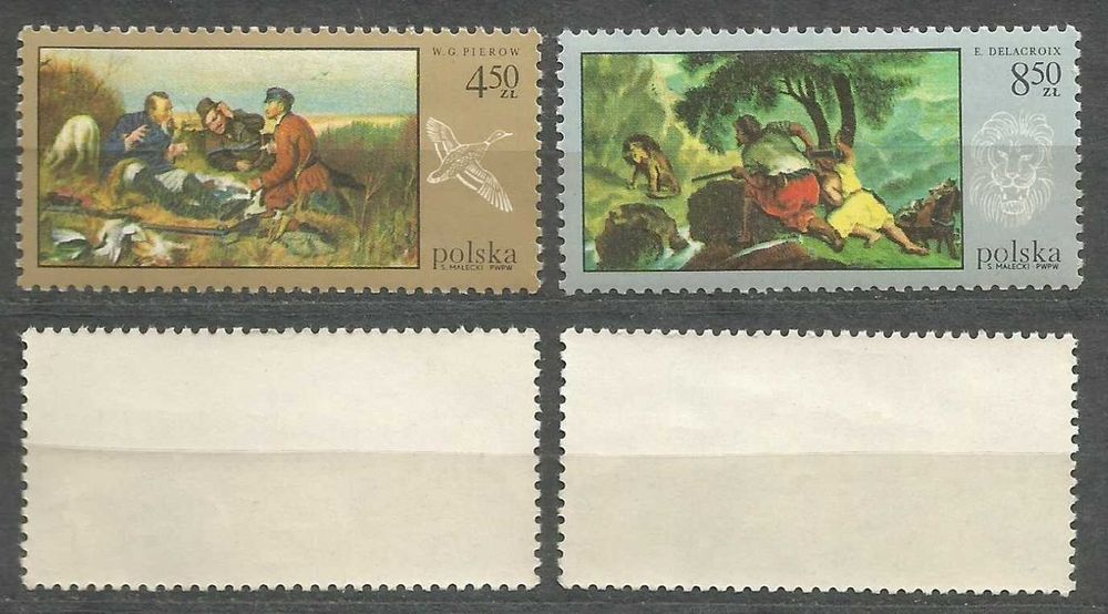 Znaczki seria: Łowiectwo w malarstwie FI 1743 – 1750 stan** 1968 r.