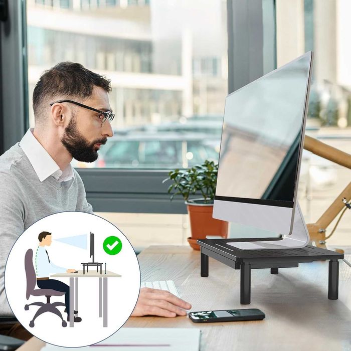 Stojak na monitor BONTEC z szufladą 3 poziomy wysokości 20 kg