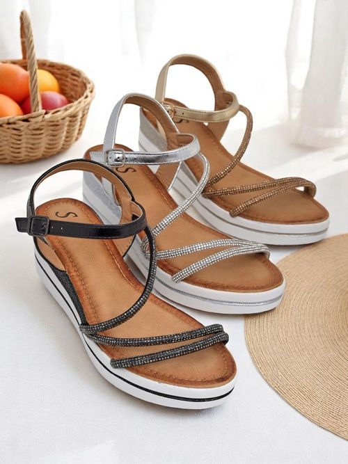 3 KOLORY 36 37 38 sandały 39 40 41 na niskiej koturnie z cyrkoniami