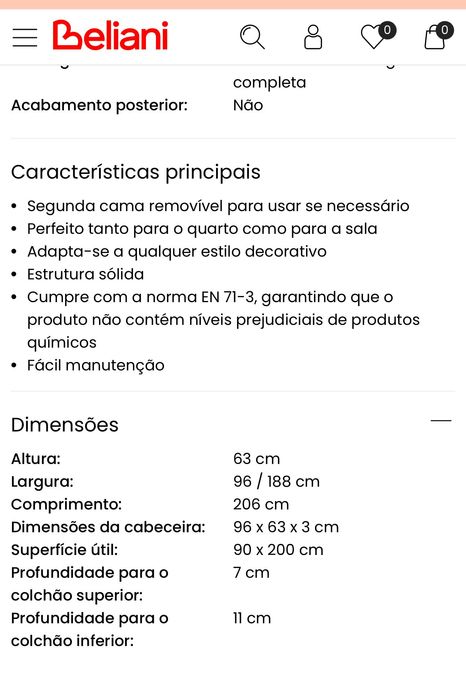 Cama dobrável em gaveta