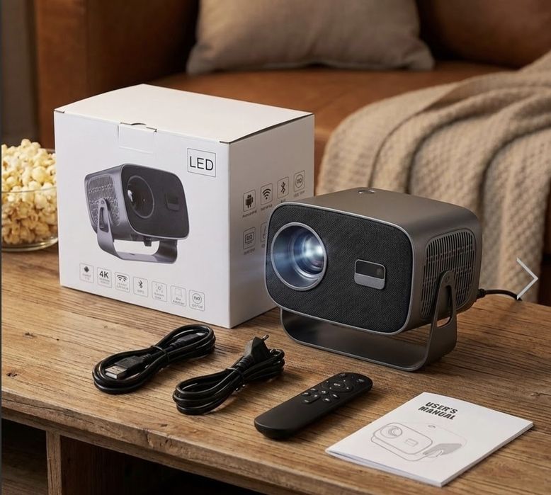 Портативний смарт-проєктор V8 4K на Android 11 з Wi-Fi 2.4G/5G та Blue