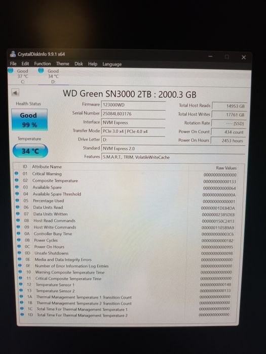 Nvme 2TB WD Green M2 SSD 99%