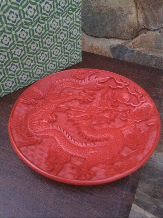 Prato Dragão Cinnabar China Séc XIX 15,1 cm