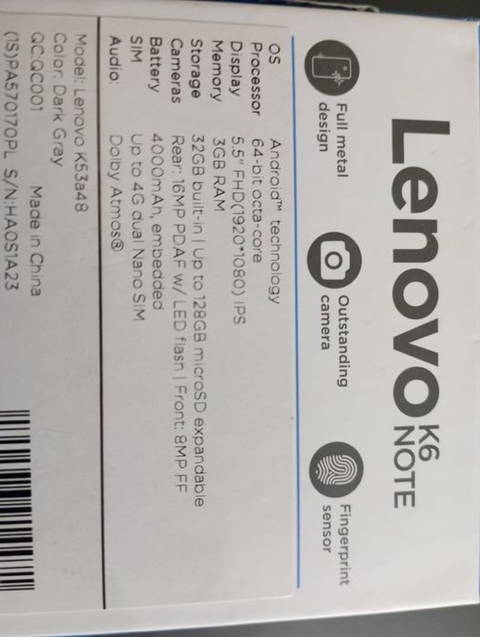 Lenovo K6 Note 3/32GB Dual Sim