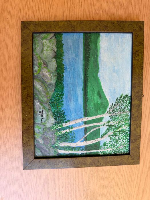 quadro rectangular pintado a óleo com imagem da natureza