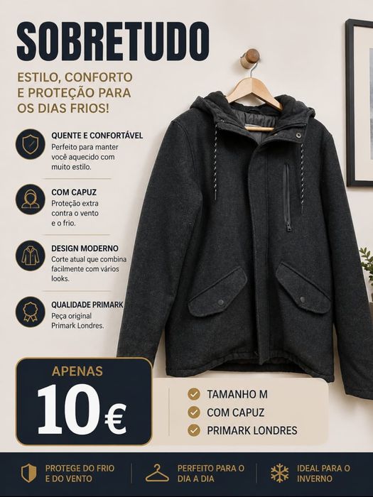 Sobretudo Primark cinza escuro M