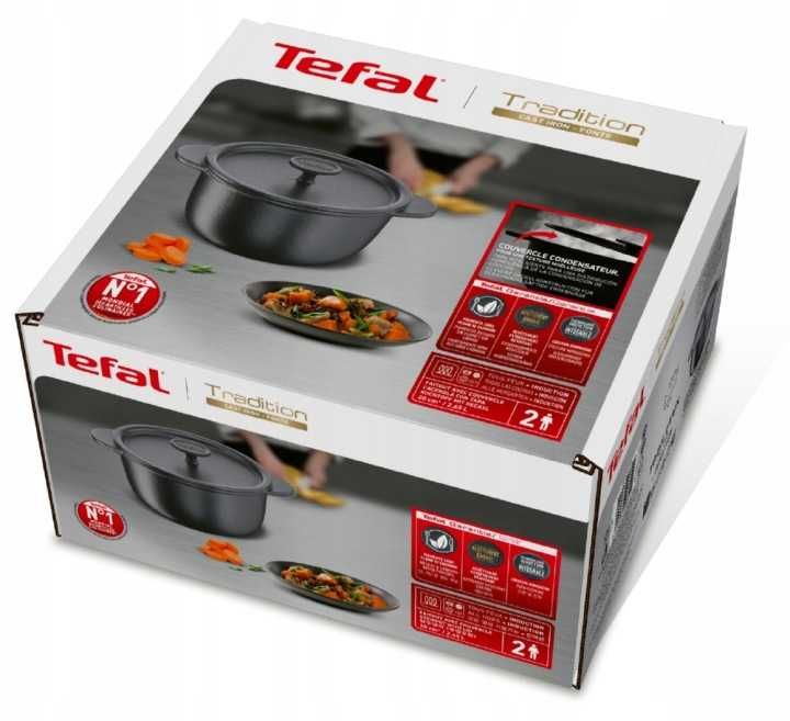 TEFAL TRADITION - tradycyjny garnek żeliwny 2,7 l z pokrywką 20 cm i emaliowaną powłoką