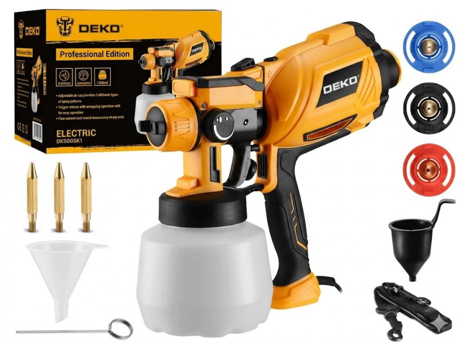 Pistolet Malarski Agregat do Malowania DEKO 550W 3 Dysze Zestaw XXL 80 DIN Elektryczny Natryskowy Ścian Sufitów Meble Nowy Komplet Mocny Lakierniczy