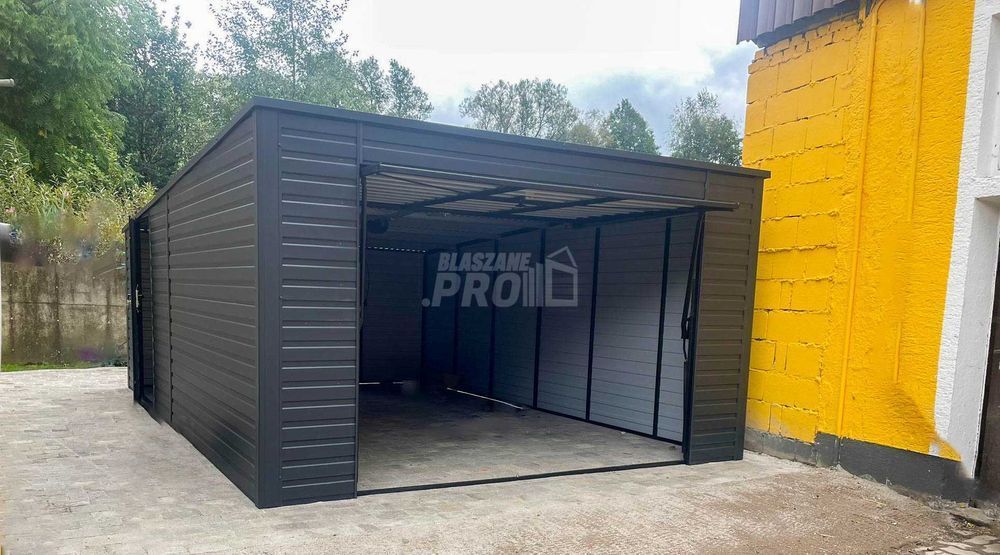 Garaż blaszany 4x6m Brama uchylna okno antracyt dach spad w tył GP480