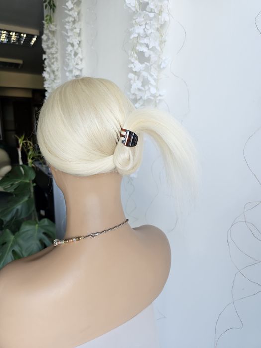 Tupet topper z włosów naturalnych jasny blond 50 cm treska system