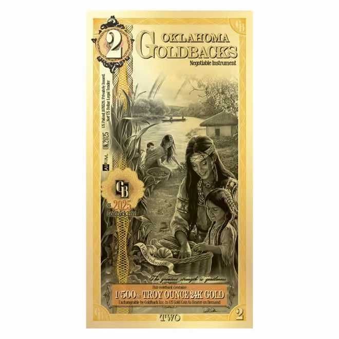 колекційна золота банкнота Oklahoma Goldback 2