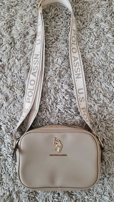 сумка крос-боді через плече жіноча маленька u.s. polo assn капучіно