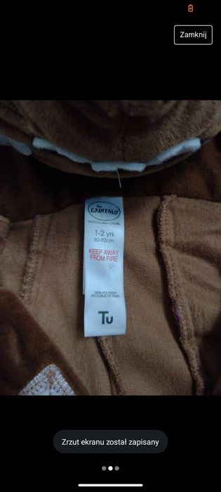 Kostium strój przebranie Gruffalo Gruffołak 80/86/92