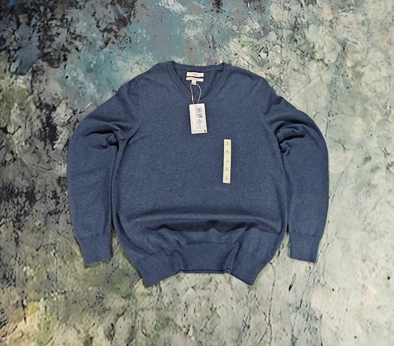Luksusowy Niebieski Sweterek Męski M&S V-Neck | Bawełna | L - Nowy z metką