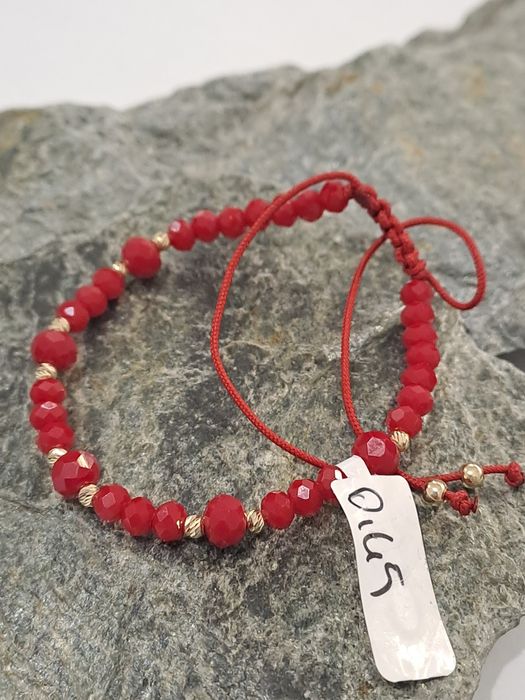Bransoletka na sznurku z dodatkiem złota pr.585 Nowa czerwona