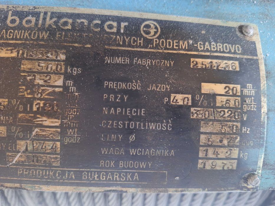 Wciągarka suwnicy BALCANCAR 0,5 T