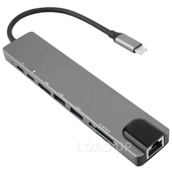 USB Type-C хаб, концентратор LOADUP 87W, RJ45 Eathernet та HDMI 8 в 1