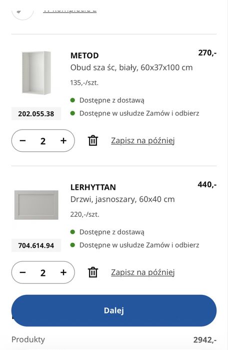 Ikea metod  witrynka górne szafki LERHYTTAN nowe 60/37/100