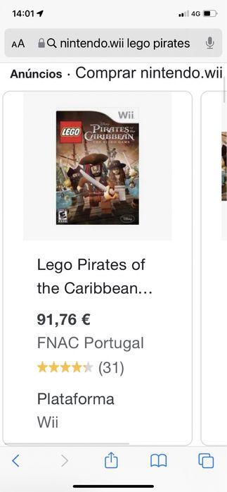 Jogo Wii LEGO Piratas das Caraibas Nintendo