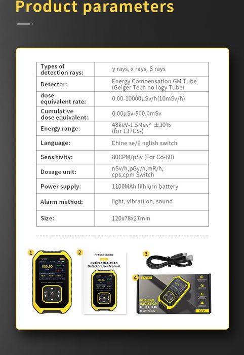 Дозиметр Fnirsi GC03 GC02 GC01 счётчик Гейгера эл.магнитного излучения