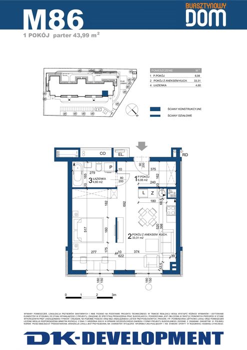 Mieszkanie 2 pokoje 43,99 m2, stan deweloperski, 10 min CENTRUM