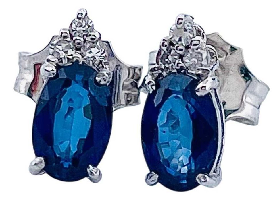 brincos 18k ouro branco safira e diamante