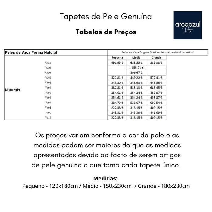 Tapete Pele de Vaca - Várias medidas e Cores By Arcoazul