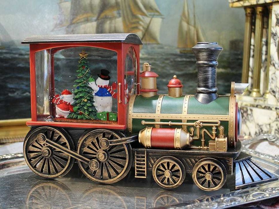 Lokomotywa świąteczna z bałwankami i choinką LED pozytywka pociąg
