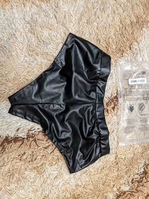 Шорты - трусики Латекс лаковая кожа Чорні лакові шкіряні шорти S-L