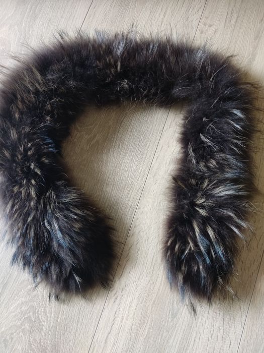Futrzany kołnierz obszycie kaptura futerko naturalne 80 cm ciemny brąz