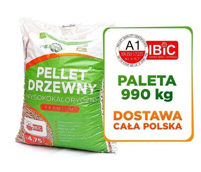 Pellet drzewny wysokokaloryczny Certyfikat A1 990kg Producent Zwierzyn