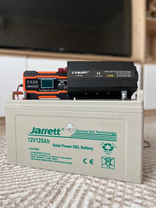 Комплект Гелевий  акумулятор 120Ah + Інвертор 2000W + Зарядне 12А