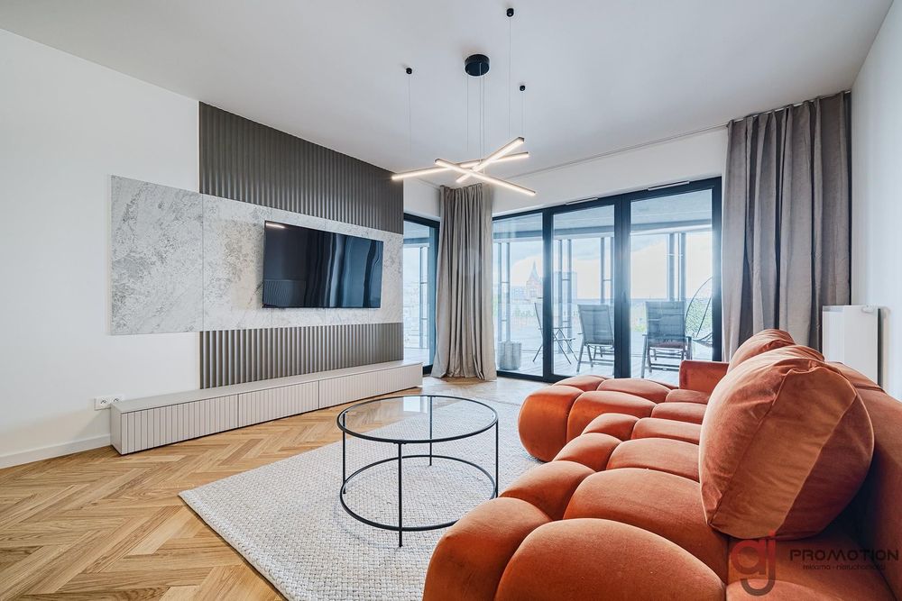 Do wynajęcia, klimatyzowany trzypokojowy apartament o pow. 80,87 m2 z 27 metrowym tarasem w inwestycji w Łodzi - New Iron.