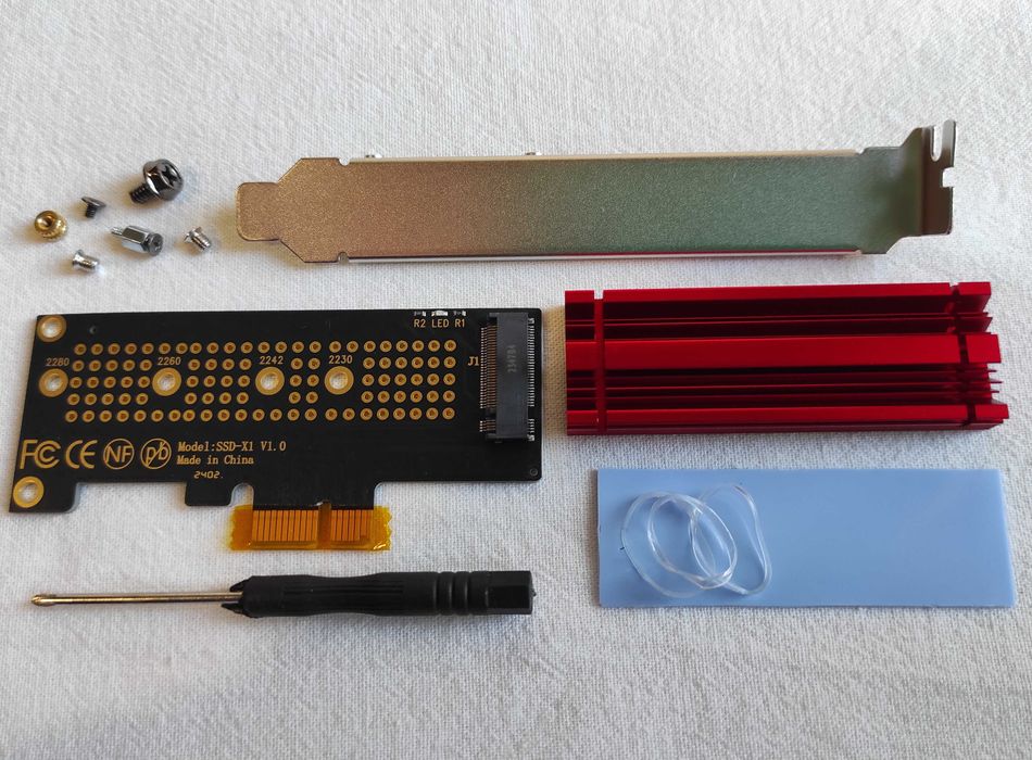 Адаптер M2 NVMe PCI-E 4.0 x1 с радиатором и термопрокладкой