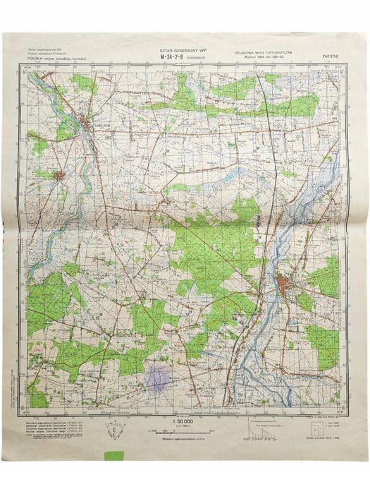Wojskowa Mapa Topograficzna 1:50k M-34-2-B Poddębice 1984 Poufne