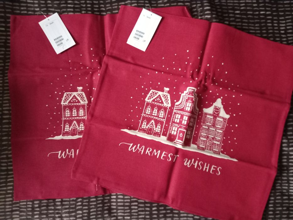 NOWE 2x poszewka hm h&m home domek domki kamieniczki święta zima