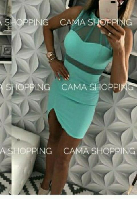 Miętowa ołówkowa sukienka S