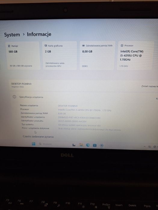 Laptop Dell 3542 Inspiron 15, i5 585 GB,  8Gb RAM, Windows 11