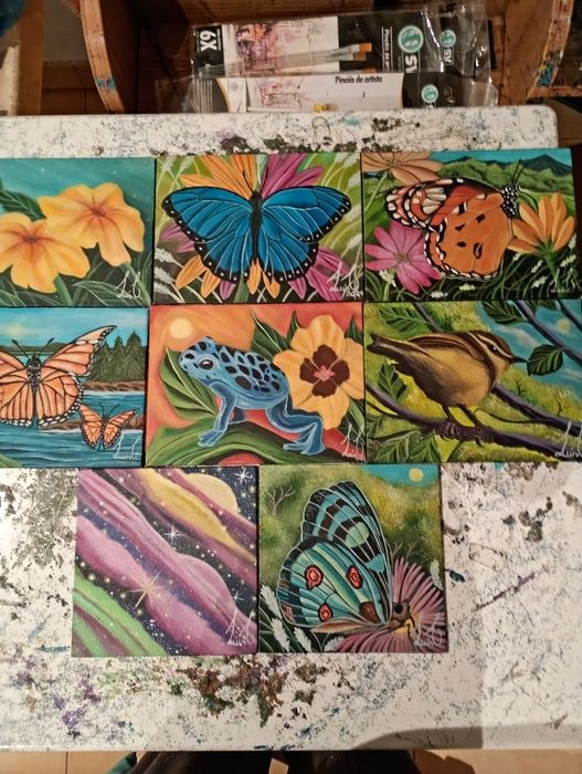 Telas 20/15 cm pintadas em acrílico arte plástica