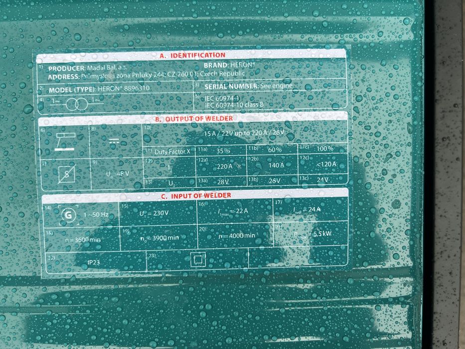 Генератор  професійний Heron 5.5 Чехія однофазний